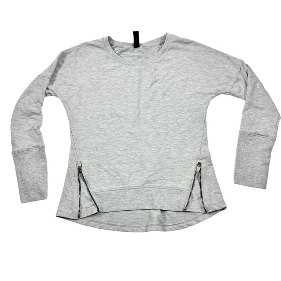 Yogalicious Long Sleeve Top Soft Sweatshirt Zip Hem Pullover Thumb Hole Gray, M - Picture 1 of 8